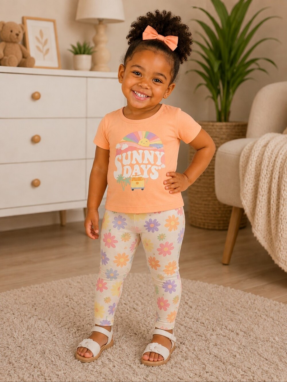 Garanimals Sunshine Peach "Sunny Days" Tee & Floral Leggings Set